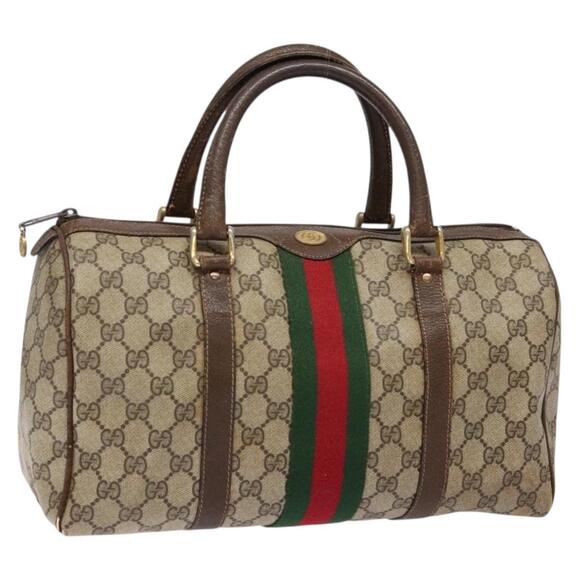 GUCCI GG Supreme Web Sherry Line Boston Bag Pvc Beige Gold - Picture 1 of 16